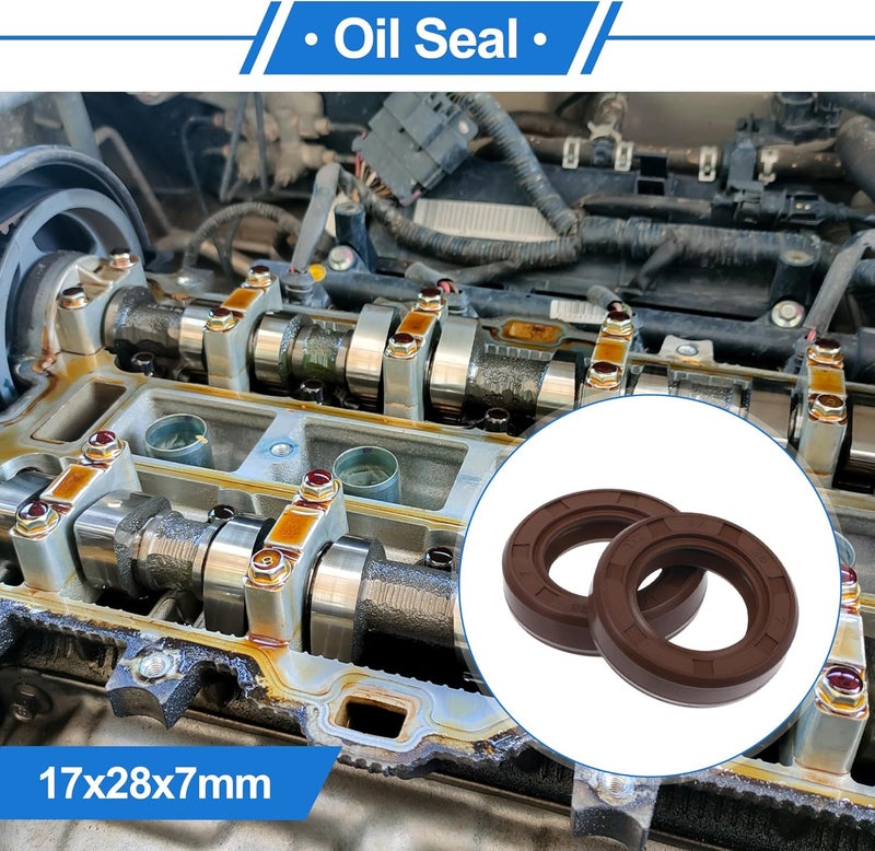 VekAuto Universal Oil Seal TC Double Lip W Steel Spring Seal Ring Rotary Shaft Seal 17x28x7mm High Pressure FKM Rubber Brown 2 Pcs - Image 2